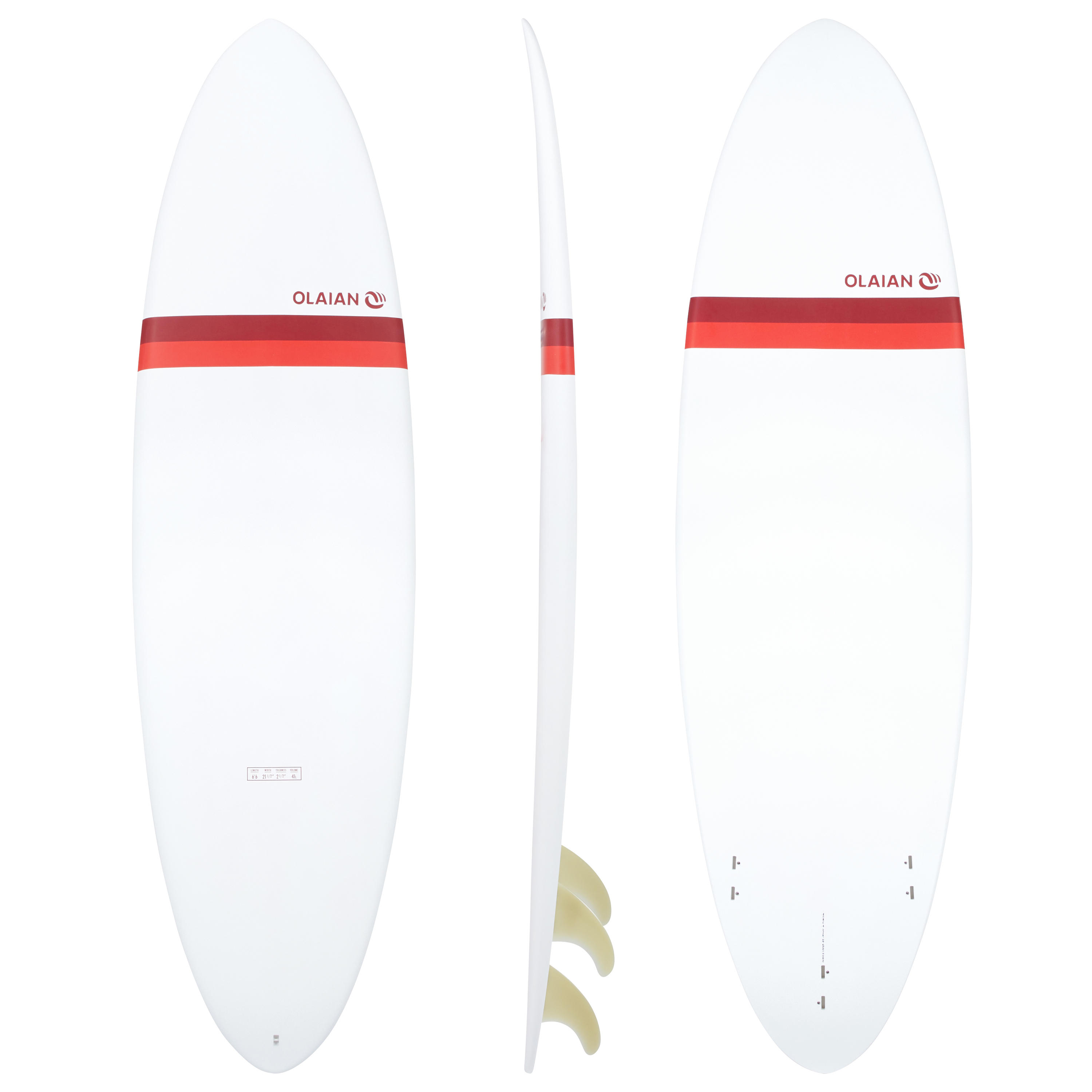 Surfboard Hardboard 500 Egg 6'6" mit 3 Finnen Olaian DECATHLON